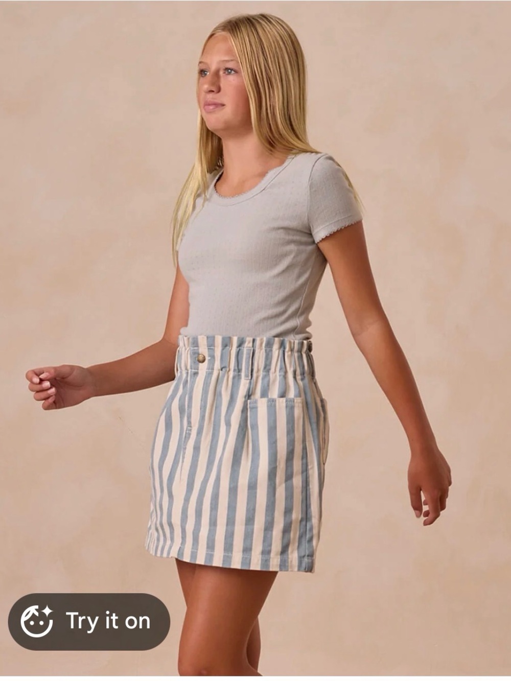 Rylee + Cru Striped Blue and White Casual Paperbag Waist Skirt